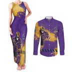 Personalised Melbourne Storm Rugby Couples Matching Tank Maxi Dress and Long Sleeve Button Shirt Superhero Purple Storm Mascot - Sporty Splash Art Style