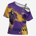Personalised Melbourne Storm Rugby Cross Shoulder Shirt Superhero Purple Storm Mascot - Sporty Splash Art Style