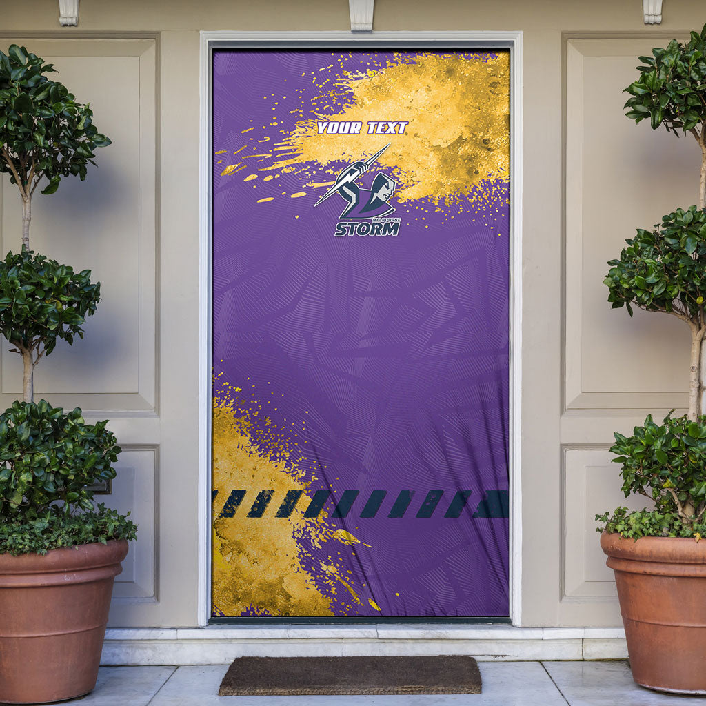 Personalised Melbourne Storm Rugby Door Cover Superhero Purple Storm Mascot - Sporty Splash Art Style