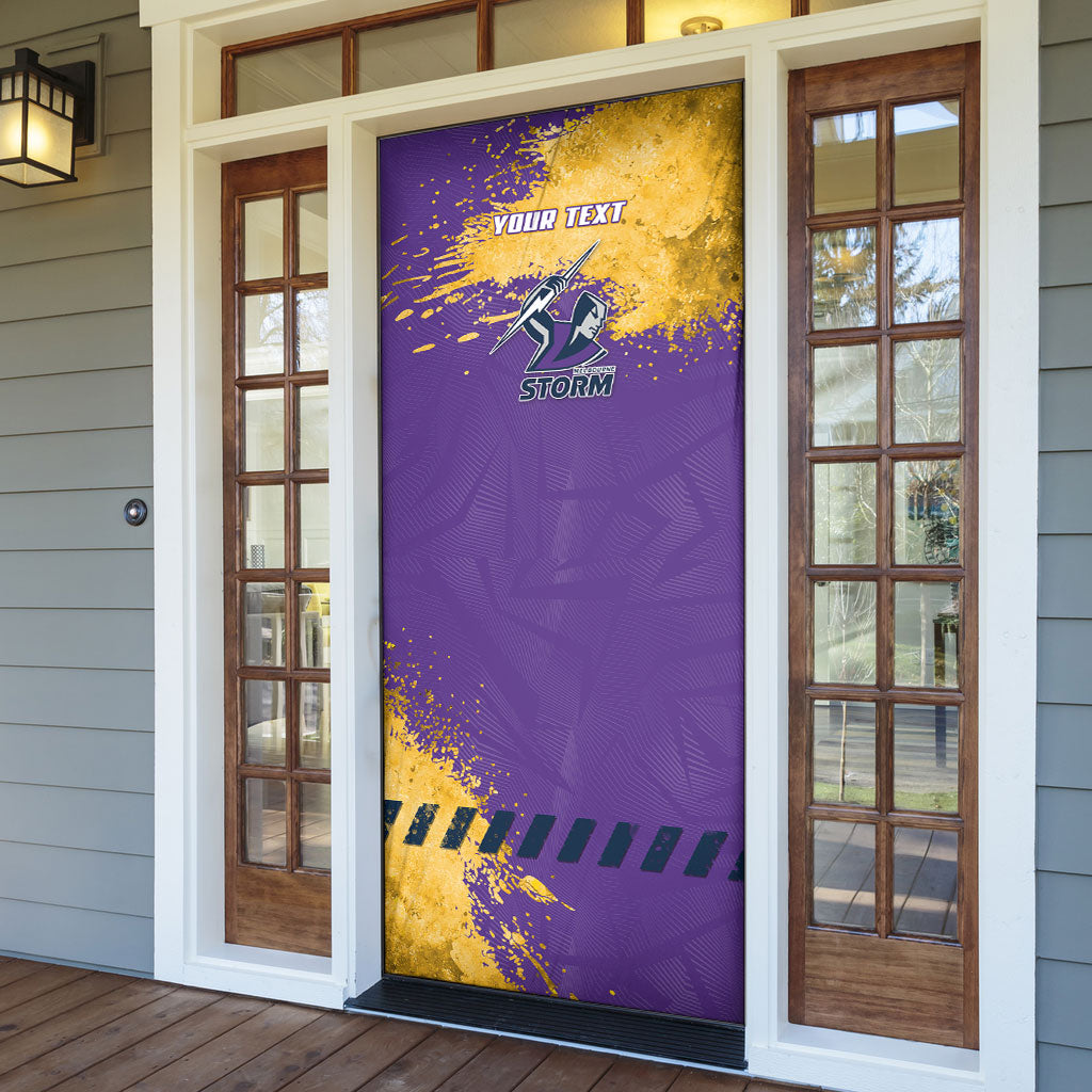 Personalised Melbourne Storm Rugby Door Cover Superhero Purple Storm Mascot - Sporty Splash Art Style