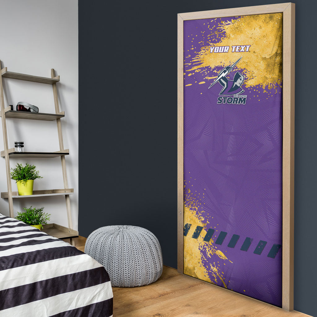 Personalised Melbourne Storm Rugby Door Cover Superhero Purple Storm Mascot - Sporty Splash Art Style