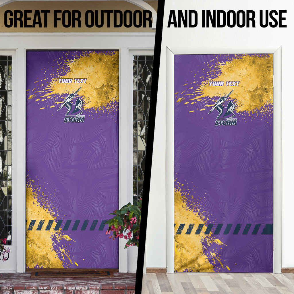 Personalised Melbourne Storm Rugby Door Cover Superhero Purple Storm Mascot - Sporty Splash Art Style