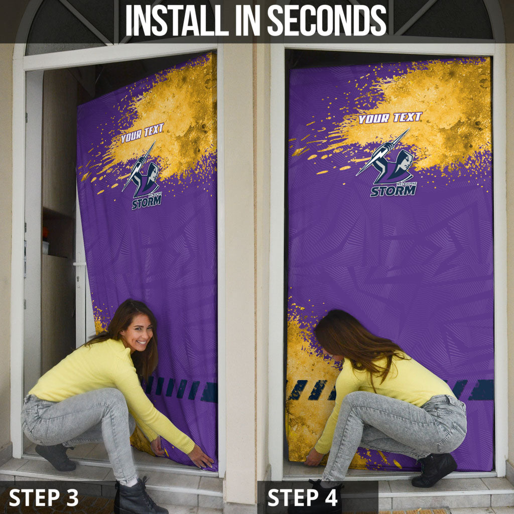 Personalised Melbourne Storm Rugby Door Cover Superhero Purple Storm Mascot - Sporty Splash Art Style