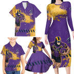 Personalised Melbourne Storm Rugby Family Matching Long Sleeve Bodycon Dress and Hawaiian Shirt Superhero Purple Storm Mascot - Sporty Splash Art Style