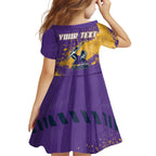 Personalised Melbourne Storm Rugby Family Matching Long Sleeve Bodycon Dress and Hawaiian Shirt Superhero Purple Storm Mascot - Sporty Splash Art Style