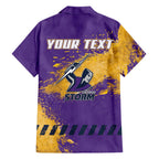 Personalised Melbourne Storm Rugby Family Matching Long Sleeve Bodycon Dress and Hawaiian Shirt Superhero Purple Storm Mascot - Sporty Splash Art Style