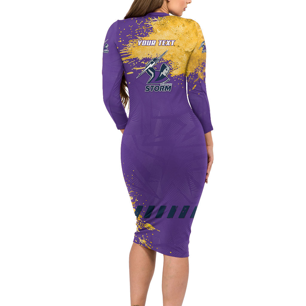 Personalised Melbourne Storm Rugby Family Matching Long Sleeve Bodycon Dress and Hawaiian Shirt Superhero Purple Storm Mascot - Sporty Splash Art Style