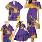 Personalised Melbourne Storm Rugby Family Matching Mermaid Dress and Hawaiian Shirt Superhero Purple Storm Mascot - Sporty Splash Art Style