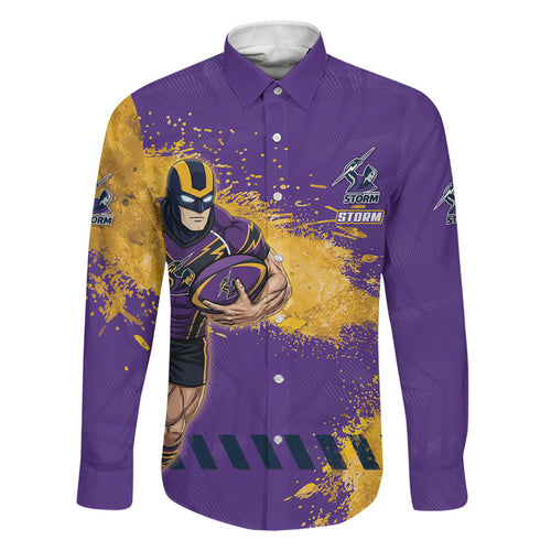 Personalised Melbourne Storm Rugby Family Matching Mermaid Dress and Hawaiian Shirt Superhero Purple Storm Mascot - Sporty Splash Art Style