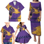 Personalised Melbourne Storm Rugby Family Matching Puletasi and Hawaiian Shirt Superhero Purple Storm Mascot - Sporty Splash Art Style