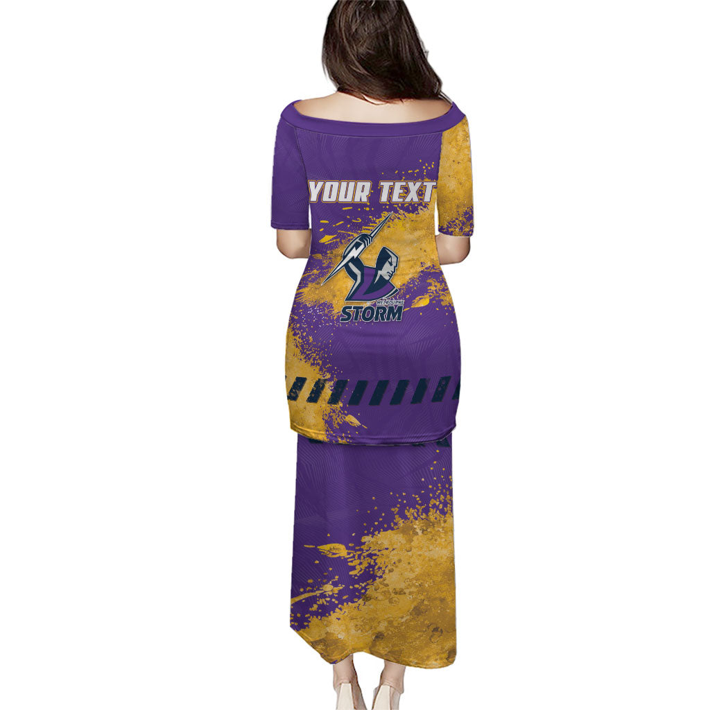 Personalised Melbourne Storm Rugby Family Matching Puletasi and Hawaiian Shirt Superhero Purple Storm Mascot - Sporty Splash Art Style