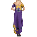 Personalised Melbourne Storm Rugby Family Matching Summer Maxi Dress and Hawaiian Shirt Superhero Purple Storm Mascot - Sporty Splash Art Style