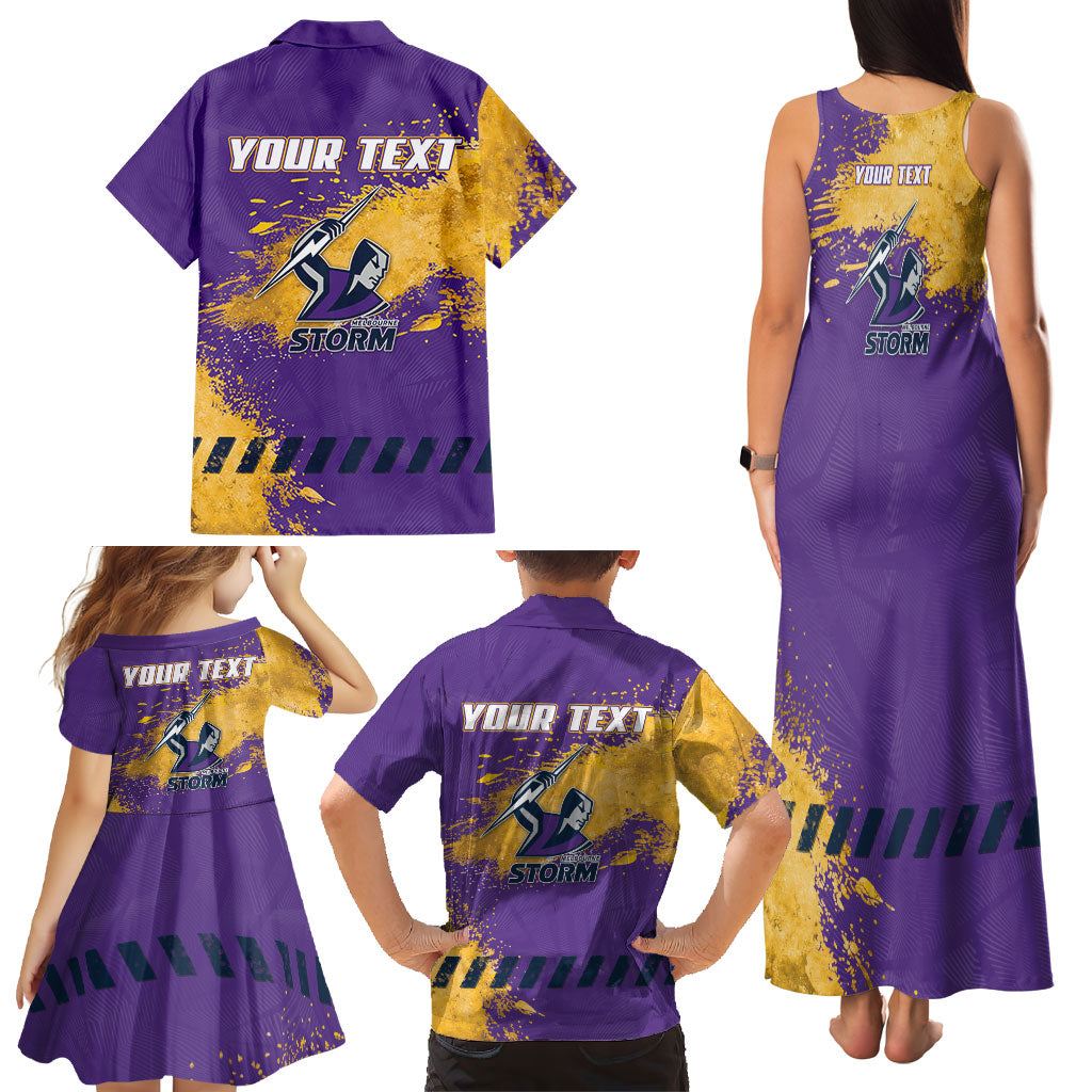 Personalised Melbourne Storm Rugby Family Matching Tank Maxi Dress and Hawaiian Shirt Superhero Purple Storm Mascot - Sporty Splash Art Style