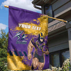 Personalised Melbourne Storm Rugby Garden Flag Superhero Purple Storm Mascot - Sporty Splash Art Style