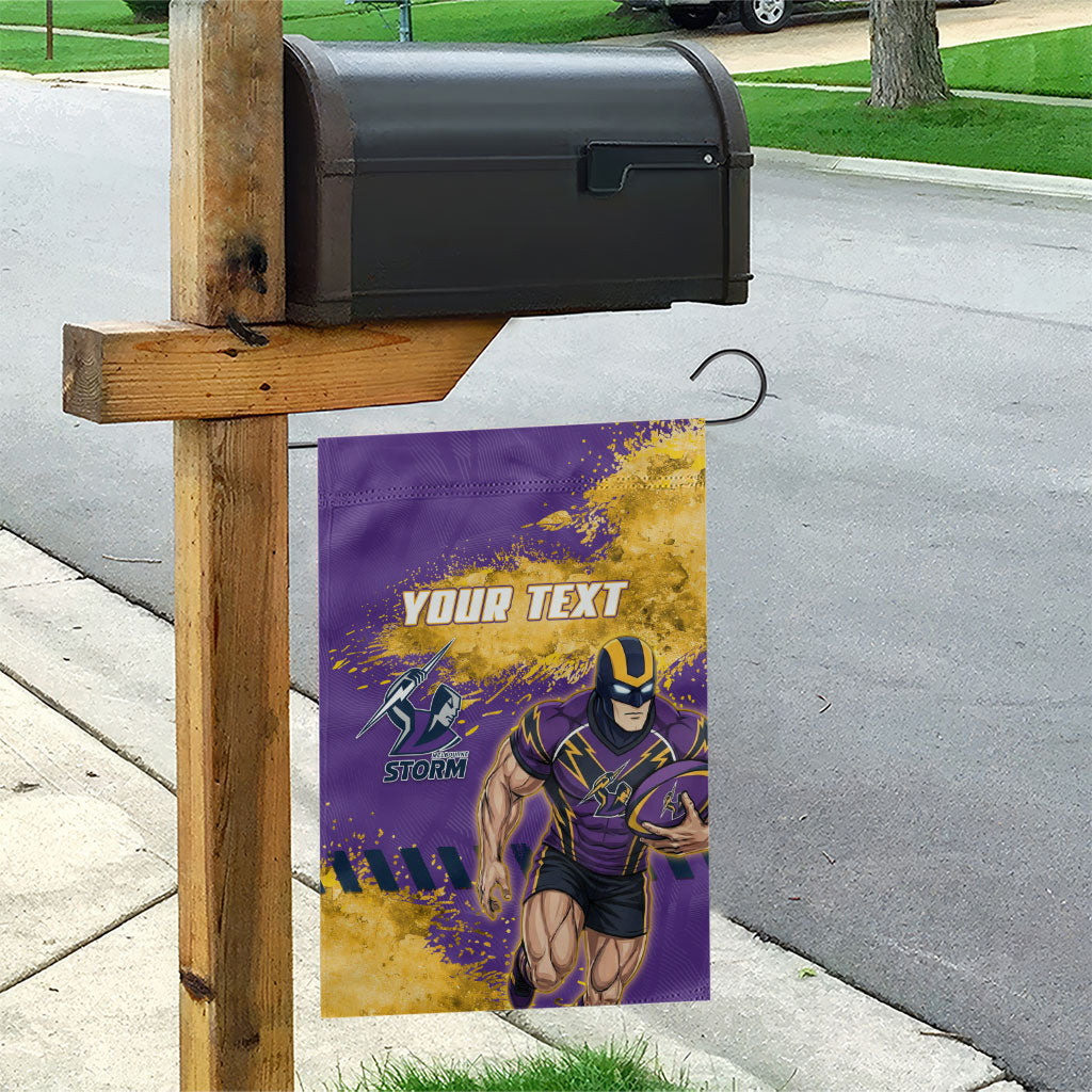 Personalised Melbourne Storm Rugby Garden Flag Superhero Purple Storm Mascot - Sporty Splash Art Style