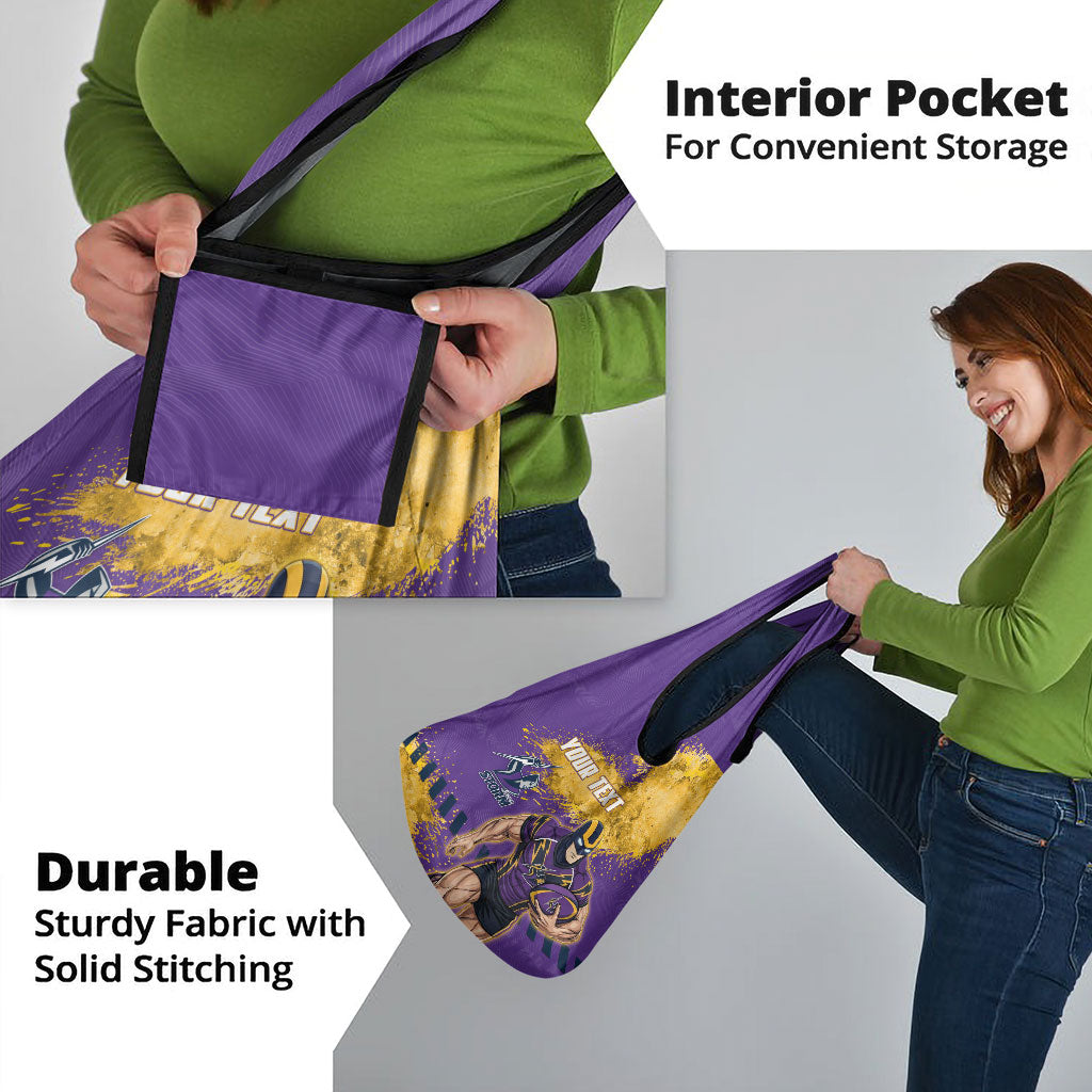 Personalised Melbourne Storm Rugby Grocery Bag Superhero Purple Storm Mascot - Sporty Splash Art Style