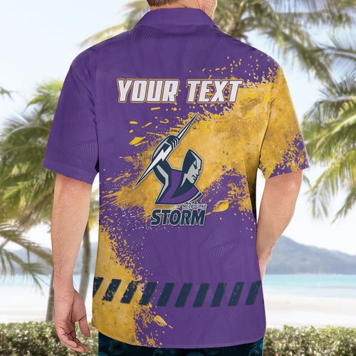 Personalised Melbourne Storm Rugby Hawaiian Shirt Superhero Purple Storm Mascot - Sporty Splash Art Style