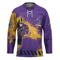 Personalised Melbourne Storm Rugby Hockey Jersey Superhero Purple Storm Mascot - Sporty Splash Art Style