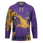 Personalised Melbourne Storm Rugby Hockey Jersey Superhero Purple Storm Mascot - Sporty Splash Art Style