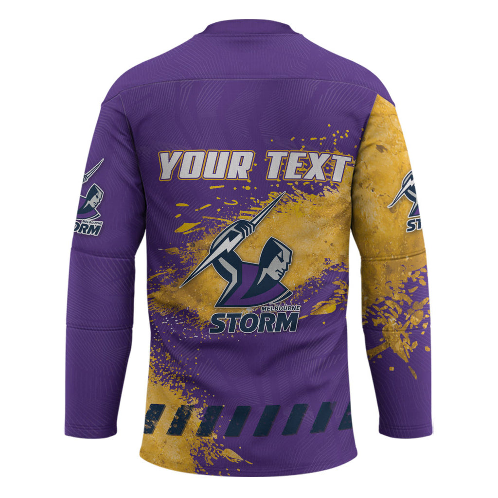 Personalised Melbourne Storm Rugby Hockey Jersey Superhero Purple Storm Mascot - Sporty Splash Art Style