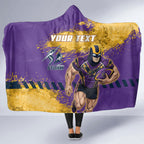Personalised Melbourne Storm Rugby Hooded Blanket Superhero Purple Storm Mascot - Sporty Splash Art Style