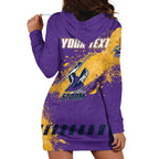 Personalised Melbourne Storm Rugby Hoodie Dress Superhero Purple Storm Mascot - Sporty Splash Art Style
