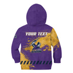 Personalised Melbourne Storm Rugby Kid Hoodie Superhero Purple Storm Mascot - Sporty Splash Art Style