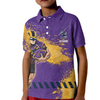 Personalised Melbourne Storm Rugby Kid Polo Shirt Superhero Purple Storm Mascot - Sporty Splash Art Style