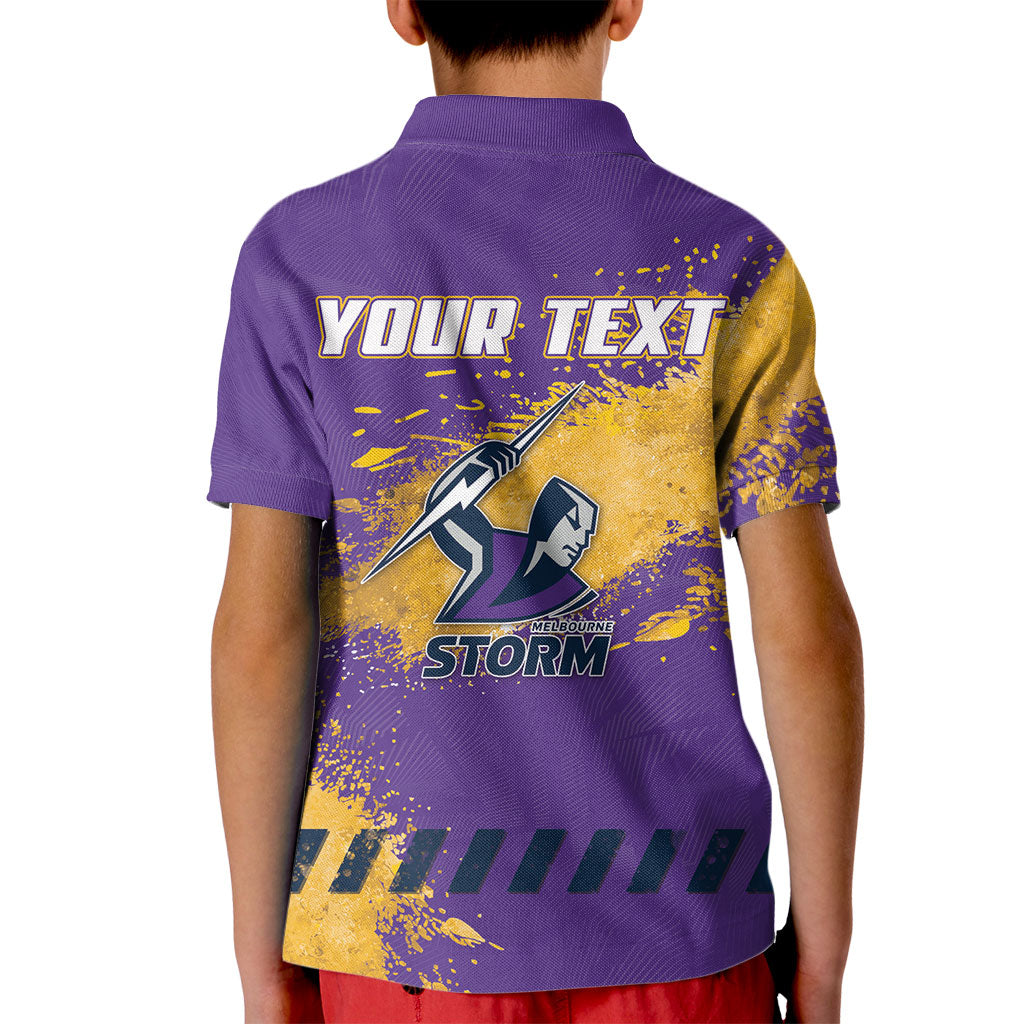 Personalised Melbourne Storm Rugby Kid Polo Shirt Superhero Purple Storm Mascot - Sporty Splash Art Style