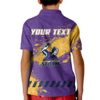 Personalised Melbourne Storm Rugby Kid Polo Shirt Superhero Purple Storm Mascot - Sporty Splash Art Style