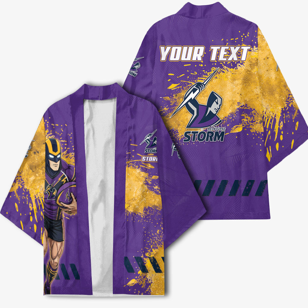 Personalised Melbourne Storm Rugby Kimono Superhero Purple Storm Mascot - Sporty Splash Art Style