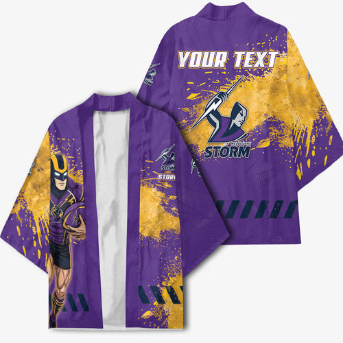 Personalised Melbourne Storm Rugby Kimono Superhero Purple Storm Mascot - Sporty Splash Art Style