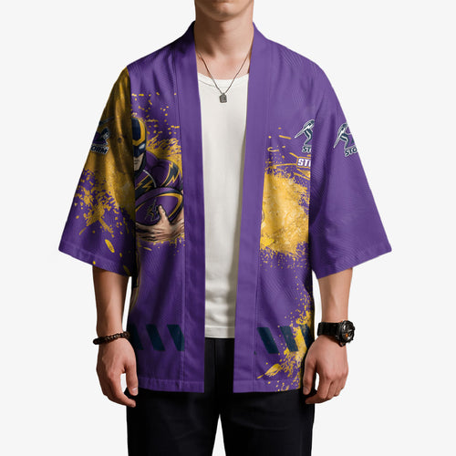 Personalised Melbourne Storm Rugby Kimono Superhero Purple Storm Mascot - Sporty Splash Art Style