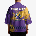 Personalised Melbourne Storm Rugby Kimono Superhero Purple Storm Mascot - Sporty Splash Art Style
