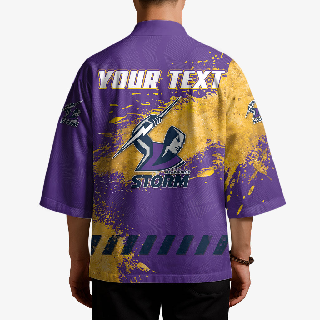 Personalised Melbourne Storm Rugby Kimono Superhero Purple Storm Mascot - Sporty Splash Art Style