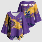 Personalised Melbourne Storm Rugby Kimono Sleeve Blouse Superhero Purple Storm Mascot - Sporty Splash Art Style