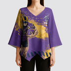 Personalised Melbourne Storm Rugby Kimono Sleeve Blouse Superhero Purple Storm Mascot - Sporty Splash Art Style