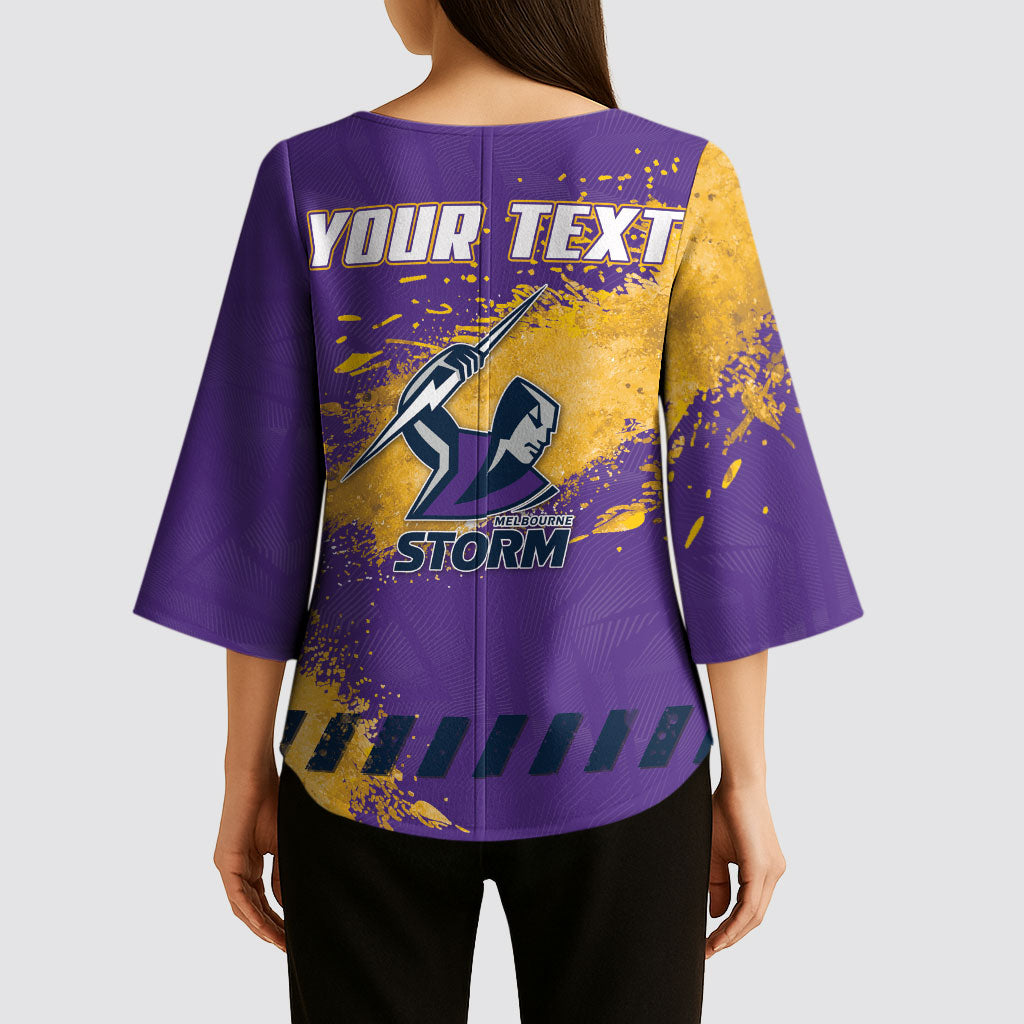 Personalised Melbourne Storm Rugby Kimono Sleeve Blouse Superhero Purple Storm Mascot - Sporty Splash Art Style