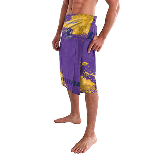 Personalised Melbourne Storm Rugby Lavalava Superhero Purple Storm Mascot - Sporty Splash Art Style