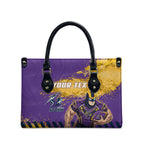 Personalised Melbourne Storm Rugby Leather Bag Superhero Purple Storm Mascot - Sporty Splash Art Style