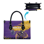 Personalised Melbourne Storm Rugby Leather Bag Superhero Purple Storm Mascot - Sporty Splash Art Style