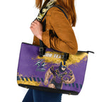 Personalised Melbourne Storm Rugby Leather Tote Bag Superhero Purple Storm Mascot - Sporty Splash Art Style