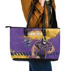 Personalised Melbourne Storm Rugby Leather Tote Bag Superhero Purple Storm Mascot - Sporty Splash Art Style