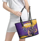 Personalised Melbourne Storm Rugby Leather Tote Bag Superhero Purple Storm Mascot - Sporty Splash Art Style