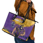 Personalised Melbourne Storm Rugby Leather Tote Bag Superhero Purple Storm Mascot - Sporty Splash Art Style