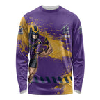 Personalised Melbourne Storm Rugby Long Sleeve Shirt Superhero Purple Storm Mascot - Sporty Splash Art Style