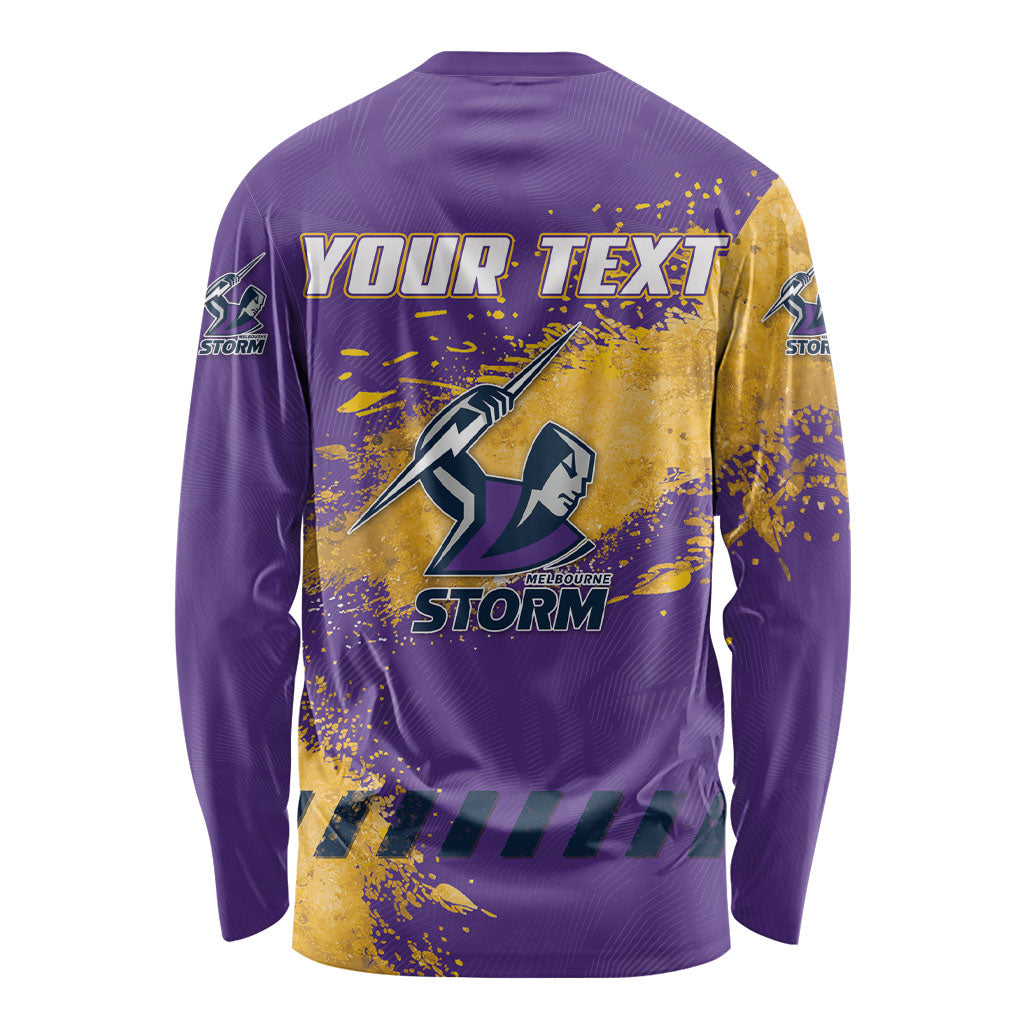 Personalised Melbourne Storm Rugby Long Sleeve Shirt Superhero Purple Storm Mascot - Sporty Splash Art Style