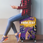 Personalised Melbourne Storm Rugby Luggage Cover Superhero Purple Storm Mascot - Sporty Splash Art Style