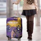 Personalised Melbourne Storm Rugby Luggage Cover Superhero Purple Storm Mascot - Sporty Splash Art Style