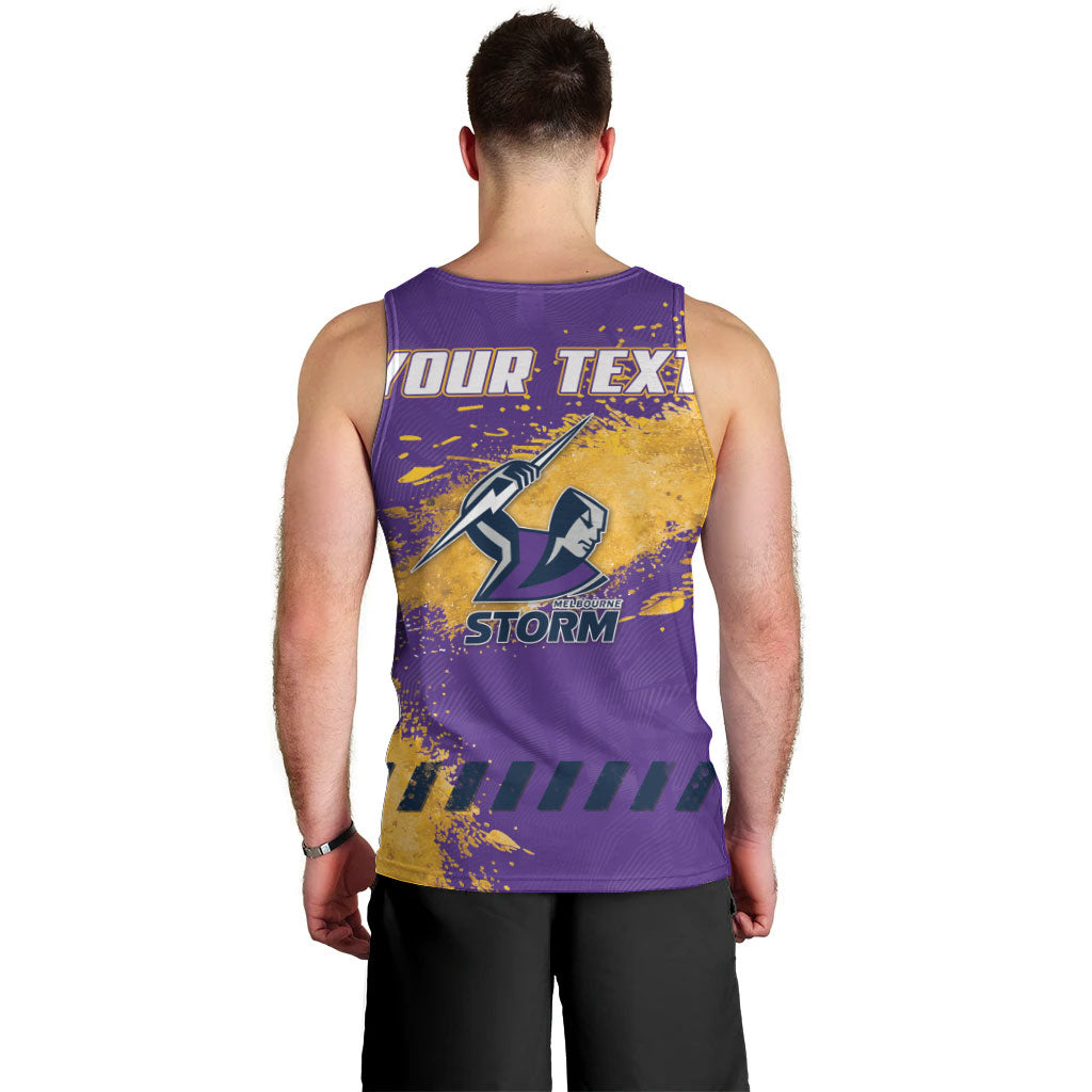 Personalised Melbourne Storm Rugby Men Tank Top Superhero Purple Storm Mascot - Sporty Splash Art Style